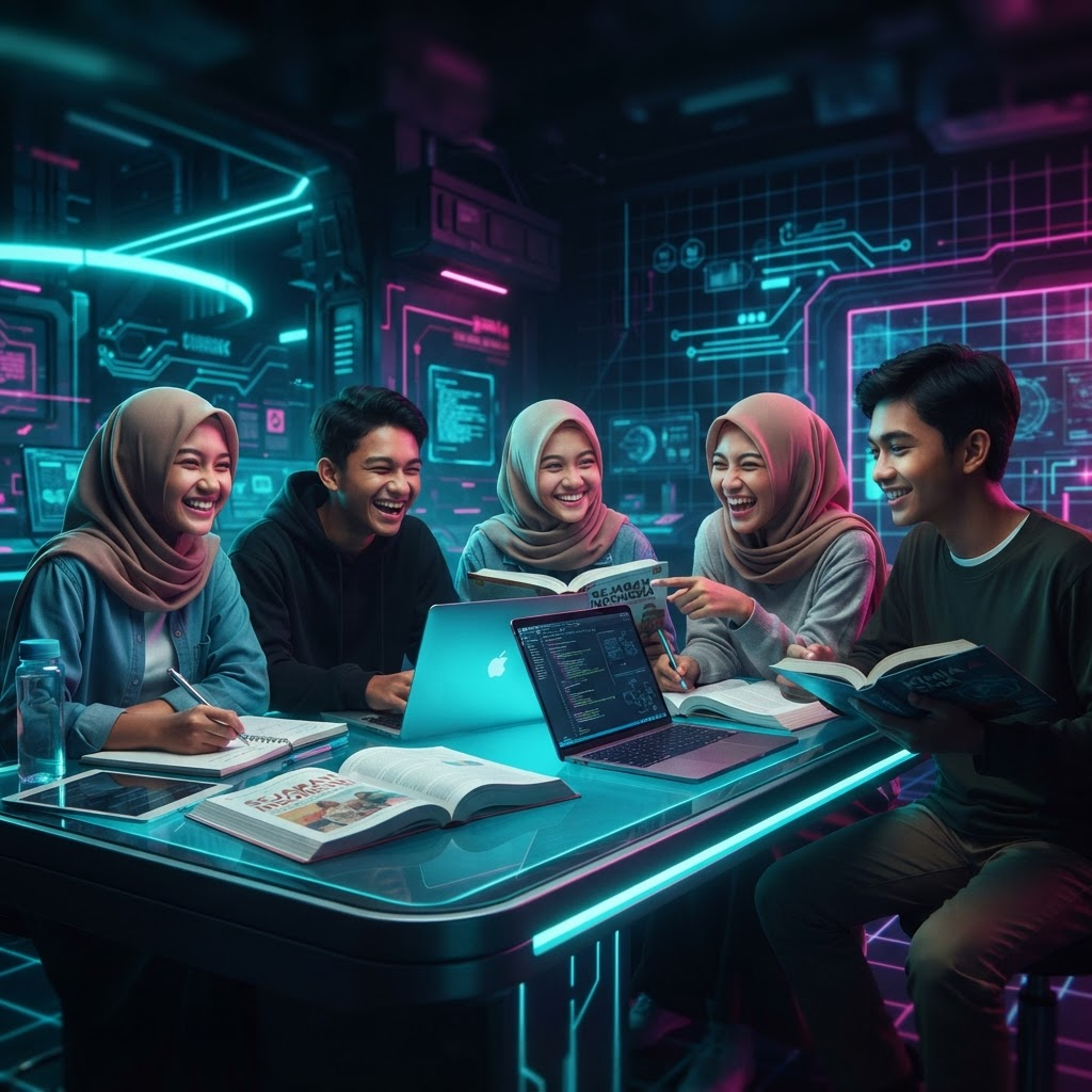 Sekelompok siswa BimbelMempawah belajar bersama dengan gembira